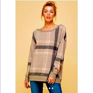 A.gain beautiful neutral plaid top.  New never worn, good for anytime of the day